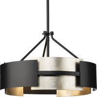 Lowery Collection Three-Light Matte Black Industrial Luxe Semi-Flush Mount with Aged Silver Leaf Accent - Dry Location Listed