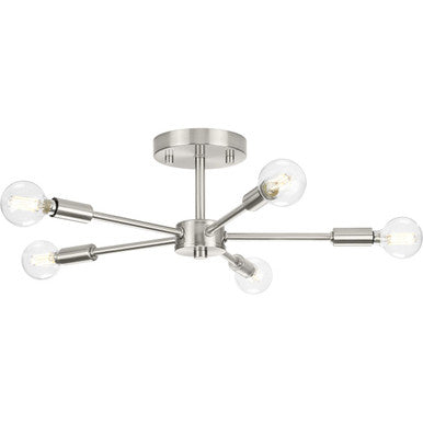 Delayne Collection Five-Light Mid-Century Modern Brushed Nickel Semi-Flush Mount Light - Dry Location Listed