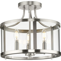 Gilliam Collection 13 in. Three-Light Brushed Nickel New Traditional Semi-Flush Mount - Damp Location Listed
