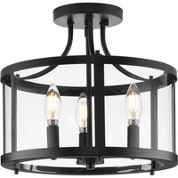 Gilliam Collection 13 in. Three-Light Matte Black New Traditional Semi-Flush Mount - Damp Location Listed