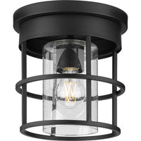 Burgess Collection One-Light Matte Black Modern Farmhouse Flush Mount - Damp Location Listed