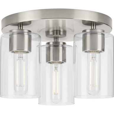 Cofield Collection 12 in. Three-Light Brushed Nickel Transitional Flush Mount - Damp Location Listed