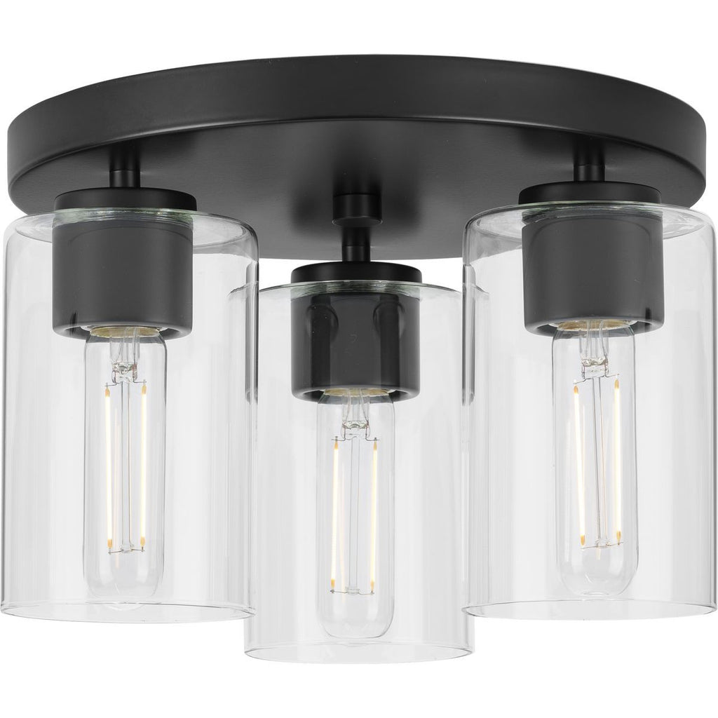 Cofield Collection 12 in. Three-Light Matte Black Transitional Flush Mount - Damp Location Listed