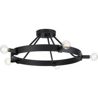 Breckenridge Collection Five-Light Matte Black Rustic Farmhouse Semi-Flush Mount - Damp Location Listed