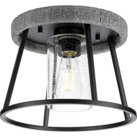 Laramie Collection One-Light Matte Black Rustic Modern Clear Seeded Glass 12