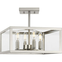 Hilllcrest Collection 13 in. Four-Light Brushed Nickel Transitional Semi-Flush Mount Light - Damp Location Listed
