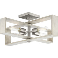 Boundary Collection 24 in. Four-Light Brushed Nickel Grey Washed Oak Modern Flush Mount Light - Dry Location Listed