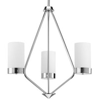 Elevate Collection Three-Light Polished Chrome Etched White Glass Mid-Century Modern Chandelier Light - Dry Location Listed