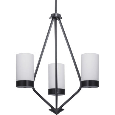 Elevate Collection Three-Light Matte Black Etched White Glass Mid-Century Modern Chandelier Light - Dry Location Listed