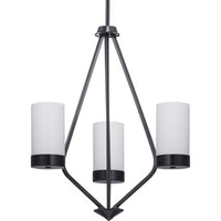 Elevate Collection Three-Light Matte Black Etched White Glass Mid-Century Modern Chandelier Light - Dry Location Listed