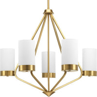 Elevate Collection Five-Light Brushed Bronze Etched White Glass Mid-Century Modern Chandelier Light - Dry Location Listed