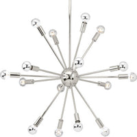Ion Collection Sixteen-Light Polished Nickel Mid-Century Modern Chandelier Light - Dry Location Listed