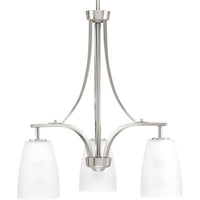 Leap Collection Three-Light Brushed Nickel Etched Glass Modern Chandelier Light - Dry Location Listed