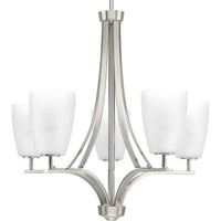 Leap Collection Five-Light Brushed Nickel Etched Opal Glass Modern Chandelier Light - Dry Location Listed