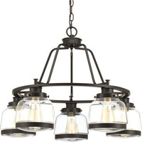 Judson Collection Five-Light Antique Bronze Clear Glass Farmhouse Chandelier Light - Dry Location Listed