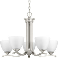 Laird Collection Five-Light Brushed Nickel Etched Glass Traditional Chandelier Light - Dry Location Listed