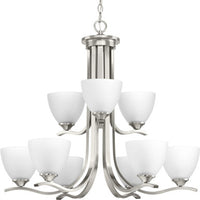 Laird Collection Nine-Light Brushed Nickel Etched Glass Traditional Chandelier Light - Dry Location Listed