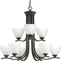 Laird Collection Nine-Light Antique Bronze Etched Glass Traditional Chandelier Light - Dry Location Listed