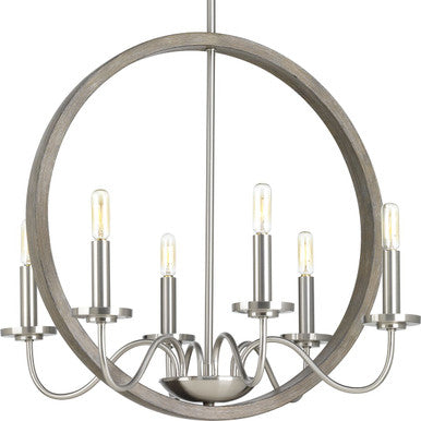 Fontayne Collection Six-Light Brushed Nickel Farmhouse Chandelier Light - Dry Location Listed