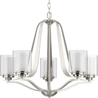 Kene Collection Five-Light Brushed Nickel Clear Glass Craftsman Chandelier Light - Dry Location Listed