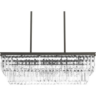 Glimmer Collection Four-Light Antique Bronze Luxe Linear Chandelier Light - Dry Location Listed