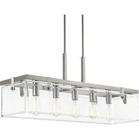 Glayse Collection Five-Light Brushed Nickel Clear Glass Luxe Linear Chandelier Light - Dry Location Listed