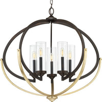 Evoke Collection Five-Light Antique Bronze Clear Glass Luxe Chandelier Light - Dry Location Listed