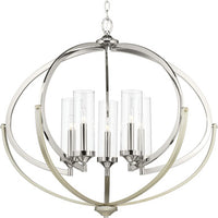 Evoke Collection Five-Light Polished Nickel Clear Glass Luxe Chandelier Light - Dry Location Listed