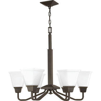 Clifton Heights Collection Six-Light Antique Bronze Etched Glass Craftsman Chandelier Light - Dry Location Listed