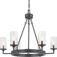 Gresham Collection Six-Light Graphite Clear Seeded Glass Farmhouse Chandelier Light - Dry Location Listed