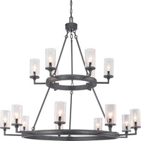 Gresham Collection Fifteen-Light Graphite Clear Seeded Glass Farmhouse Chandelier Light - Dry Location Listed