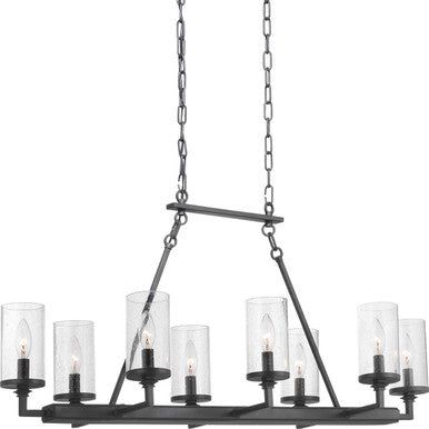 Gresham Collection Eight-Light Graphite Clear Seeded Glass Farmhouse Chandelier Light - Dry Location Listed