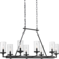 Gresham Collection Eight-Light Graphite Clear Seeded Glass Farmhouse Chandelier Light - Dry Location Listed