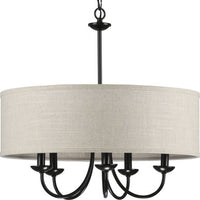 Drum Shade Collection Five-Light Matte Black Harvest Linen Shade Farmhouse Chandelier Light - Dry Location Listed