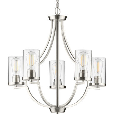 Lassiter Collection Five-Light Brushed Nickel Clear Glass Modern Chandelier Light - Dry Location Listed