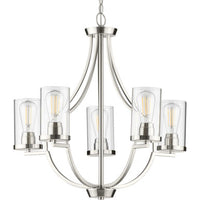 Lassiter Collection Five-Light Brushed Nickel Clear Glass Modern Chandelier Light - Dry Location Listed