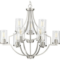 Lassiter Collection Nine-Light Brushed Nickel Clear Glass Modern Chandelier Light - Dry Location Listed