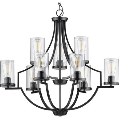 Lassiter Collection Nine-Light Matte Black Clear Glass Modern Chandelier Light - Dry Location Listed