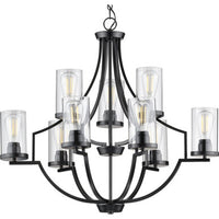 Lassiter Collection Nine-Light Matte Black Clear Glass Modern Chandelier Light - Dry Location Listed