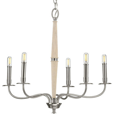 Durrell Collection Five-Light Brushed Nickel Coastal Chandelier Light - Dry Location Listed