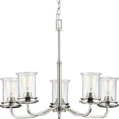 Winslett Collection Five-Light Brushed Nickel Clear Seeded Glass Coastal Chandelier Light - Dry Location Listed
