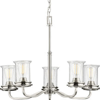 Winslett Collection Five-Light Brushed Nickel Clear Seeded Glass Coastal Chandelier Light - Dry Location Listed