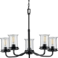 Winslett Collection Five-Light Matte Black Clear Seeded Glass Coastal Chandelier Light - Dry Location Listed