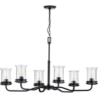 Winslett Collection Six-Light Matte Black Clear Seeded Glass Coastal Chandelier Light - Dry Location Listed