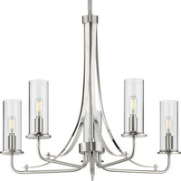 Riley Collection Five-Light Brushed Nickel Clear Glass New Traditional Chandelier Light - Dry Location Listed