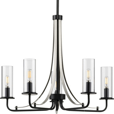 Riley Collection Five-Light Matte Black Clear Glass New Traditional Chandelier Light - Dry Location Listed