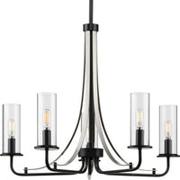 Riley Collection Five-Light Matte Black Clear Glass New Traditional Chandelier Light - Dry Location Listed