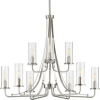Riley Collection Nine-Light Brushed Nickel Clear Glass New Traditional Chandelier Light - Dry Location Listed