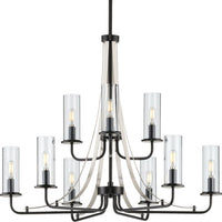 Riley Collection Nine-Light Matte Black Clear Glass New Traditional Chandelier Light - Dry Location Listed