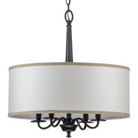 Durrell Collection Four-Light Matte Black Sailcloth Linen Fabric Shade Coastal Chandelier Light - Dry Location Listed